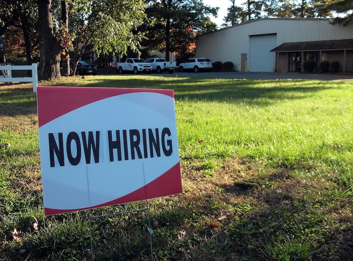 Now hiring sign for new job staffing needs
